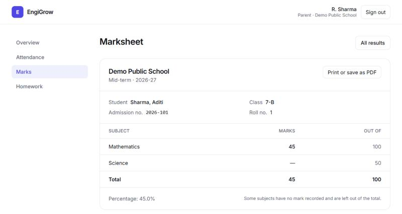 A marksheet parents can keep
